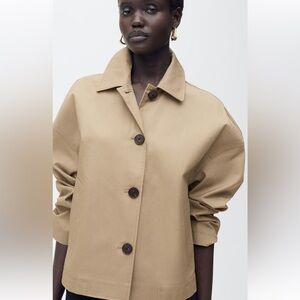 Mango Oversized Bomber-Style Coat in Tan